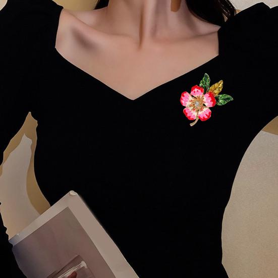 Women Brooch Enamel Flower Dripping Oil Anti-slip Wear-resistant Suit Coat Collar Hat Scarf Decoration Clothes Pin Prom Party Garment Jewelry