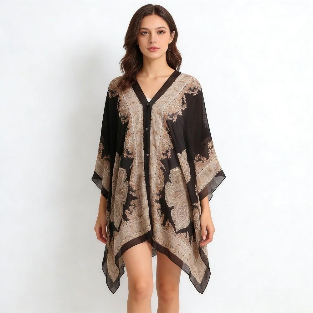 With Buckle Sunscreen Thin Large Scarf Breathable Seaside Vacation Cloak  for Mom
