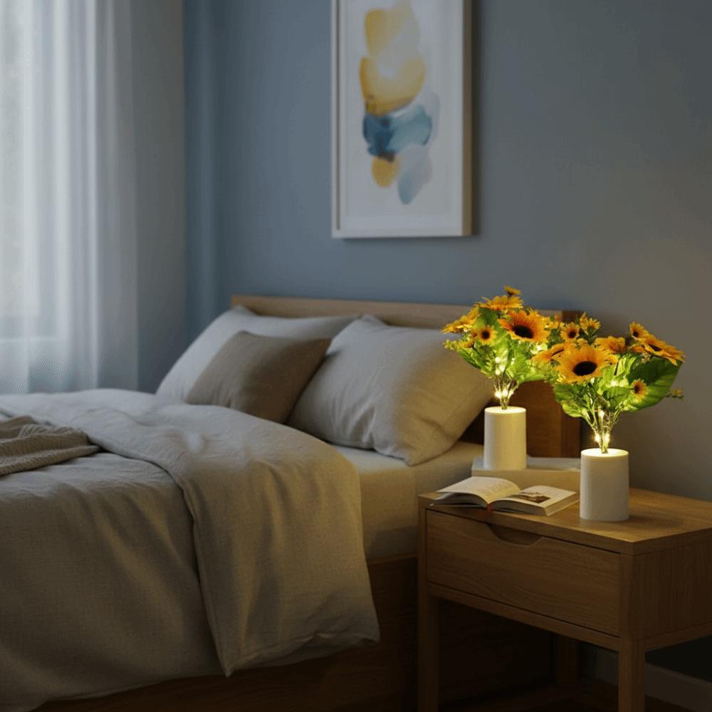 LED Night Light Bedside Desk Light On Battery 3 LED Reading Light Safe Simulated Rechargeable Simulation Flower Light
