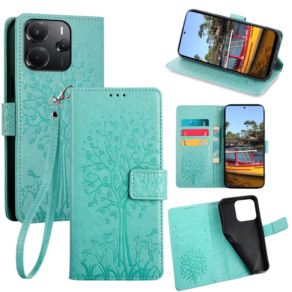 For Xiaomi Redmi Note 14 4G (164.84mm) Case PU Leather Wallet Phone Cover Tree Deer Imprinted