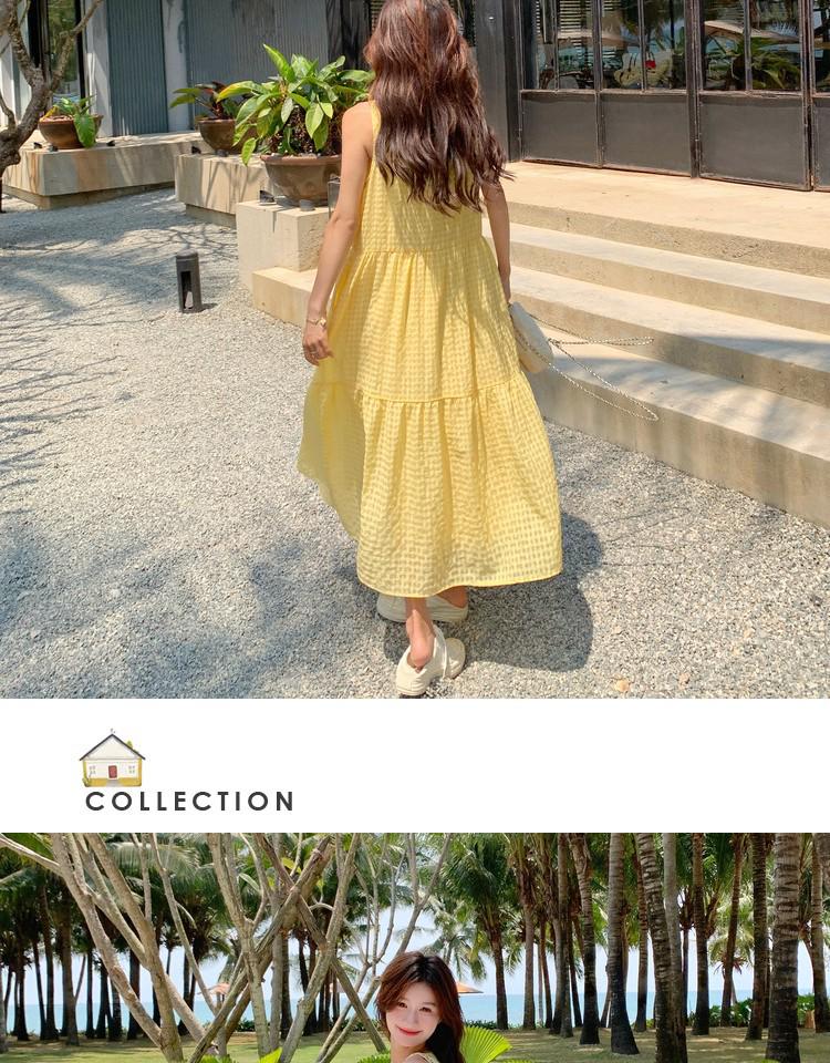 New Summer 2026 Women's Yellow Sleeveless French Vest Dress - Beach Resort Style