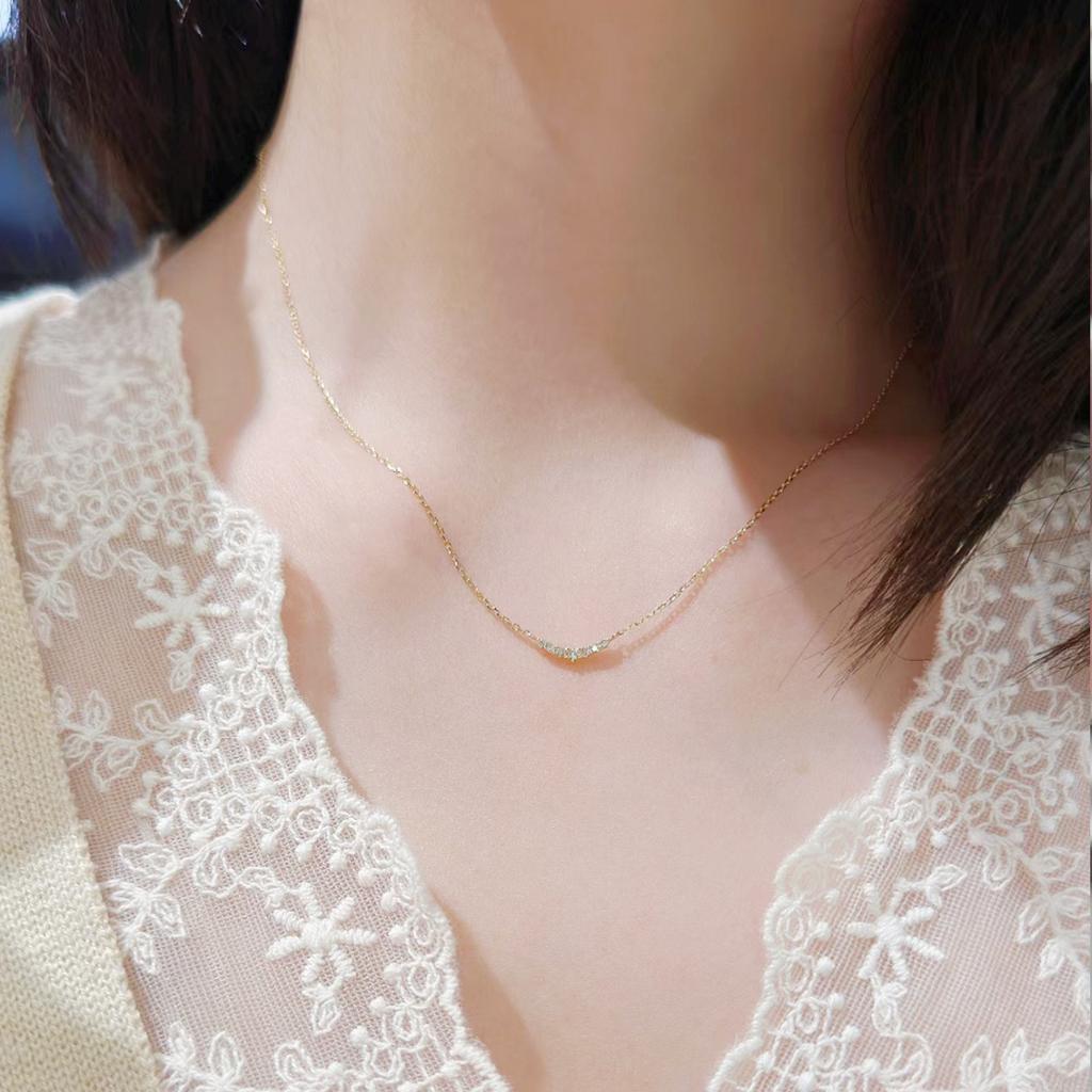 Luxury Smile Zircon Charm Necklace, 925 Sterling Silver Plated 14K Gold Chain Choker