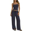Spring Summer Women Camisole Crop Top Long Pants Casual Wide Leg Pants Lazy Style Set