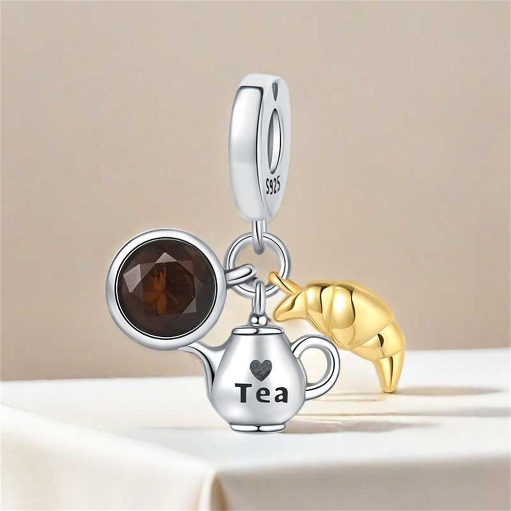 Copper Metal Dim Sum Dessert Bread Pendant Bead Components Bracelet High Quality Fine Jewelry Charm Bead Components Compatible With Women High