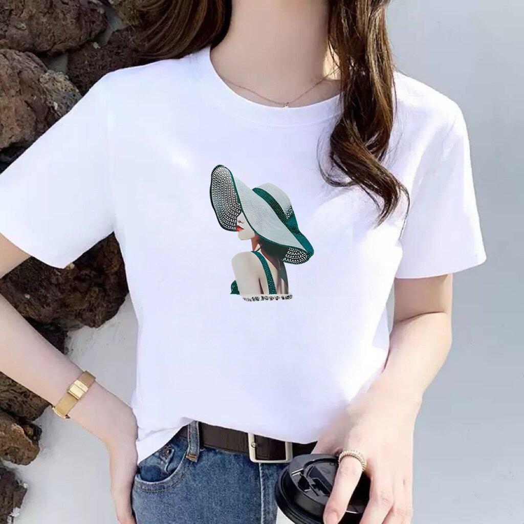 Casual Chic Women's Summer T-Shirt - Light Luxury, Printed Short Sleeve, Loose Fit, Round Neck, Slimming, Age-Defying Style