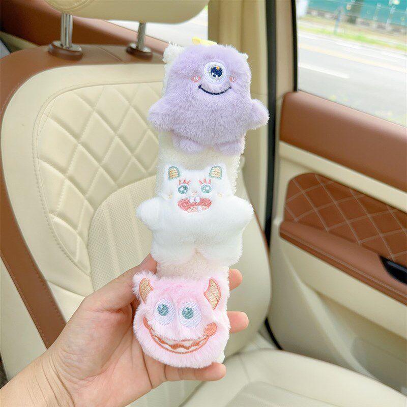 Car Seat Belt Cartoon Shoulder Pads, In-Car Protective Safety Belt, Winter Plush Protection, Car Accessories Purple and White Doll-Seat Belt Shoulder Pads