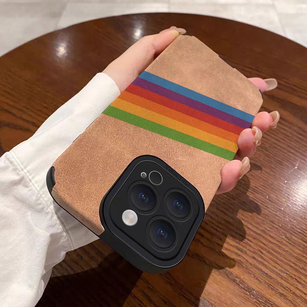 Fashion Rainbow Lines Silicone Leather Case For iPhone 14 15 16 Pro Max Plus 11 12 13 Mini X XS XR 7 8 SE Matte Shockproof Cover