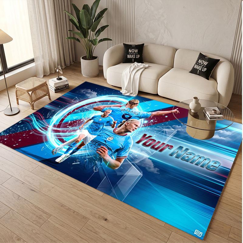 Custom Rug Erling Haaland Pattern Print Name Text Soft Non‑Slip Floor Carpet for Home Indoor Decoration