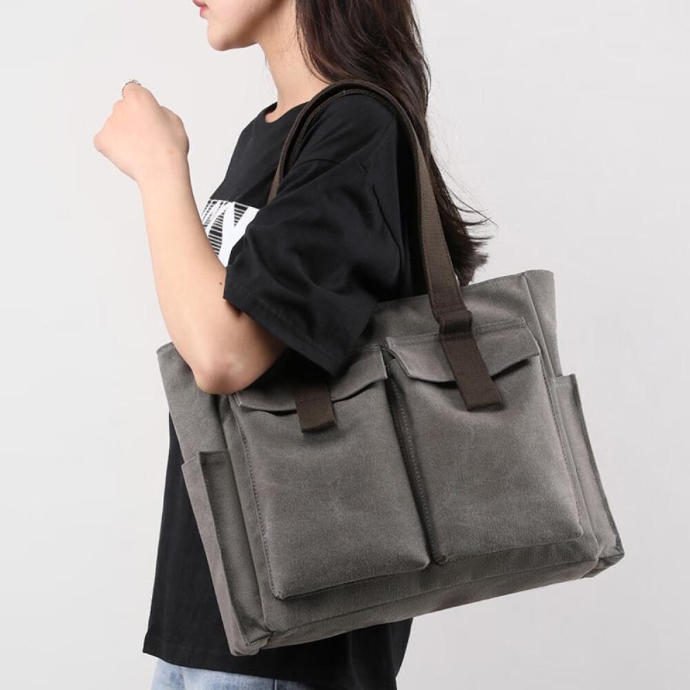 Women Carry Briefcase Professional Commute Simple Single Shoulder Large Canvas Bag Length 39cm Wide 11cm High 32cm