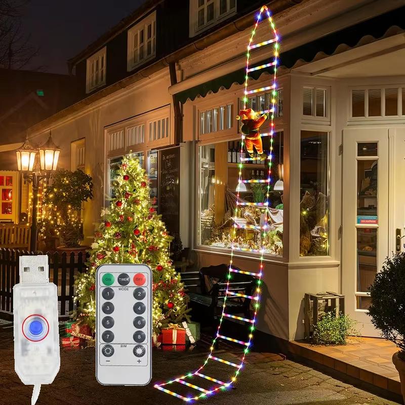 1.8M Santa Claus Climbing Ladder String Lights USB 8 Modes LED Lamp Christmas Decoration for Garden Cristmas Tree New Year Gift