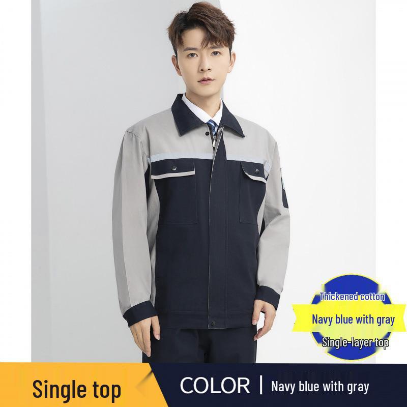 Men's Heavy-Duty Cotton Workwear Set - Long Sleeve, Wear-Resistant, Ideal for Auto Repair and Workshop Use