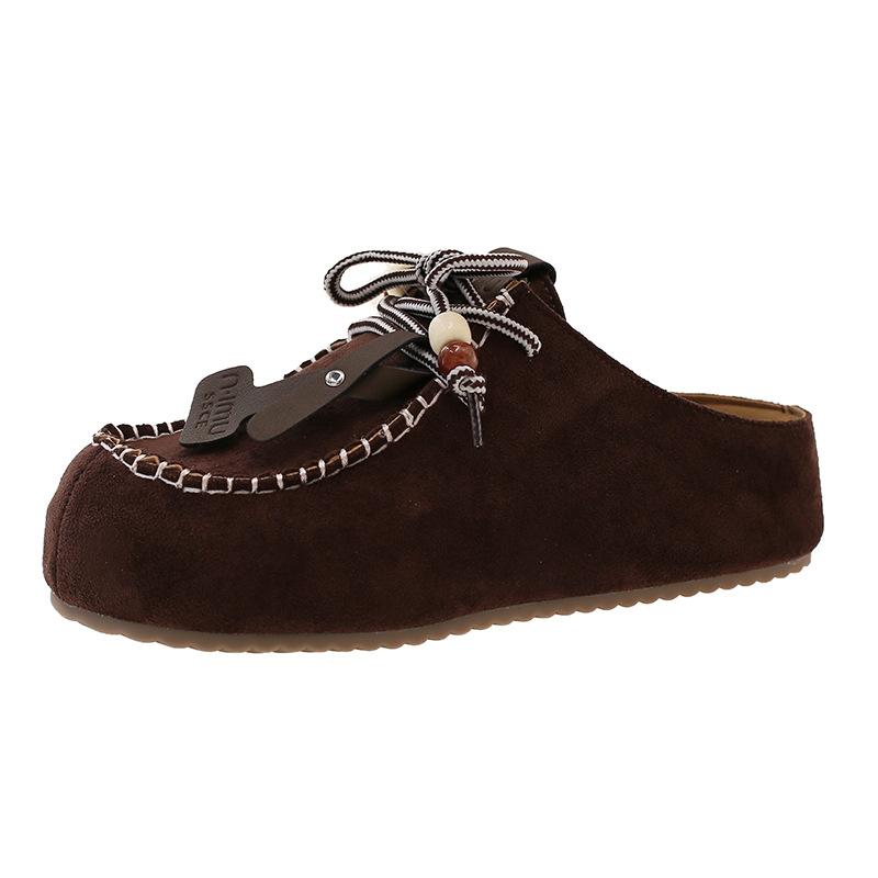 

Thick-bottomed half-drag women s summer and autumn baotou lace-up to increase the height of baotou slippers women 40