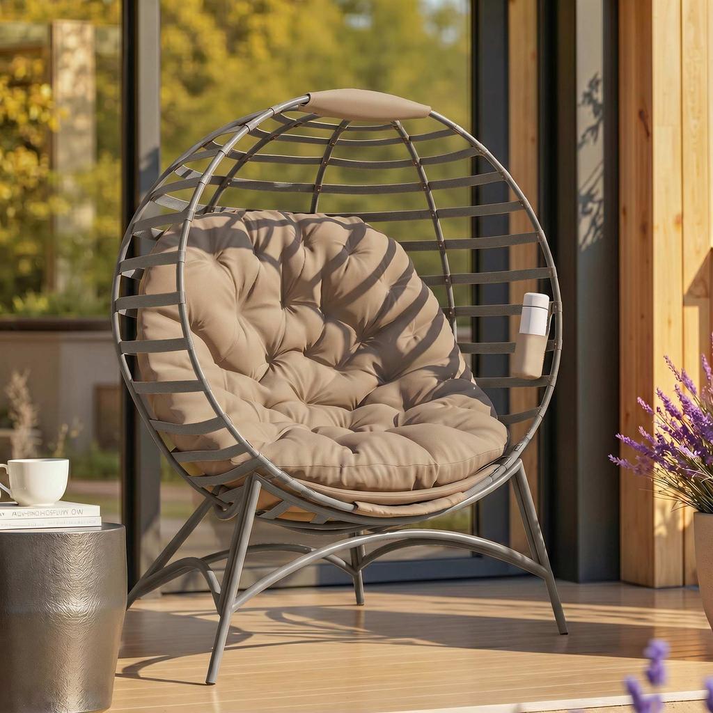 Egg Chair With Cushion And Side Pocket Sand