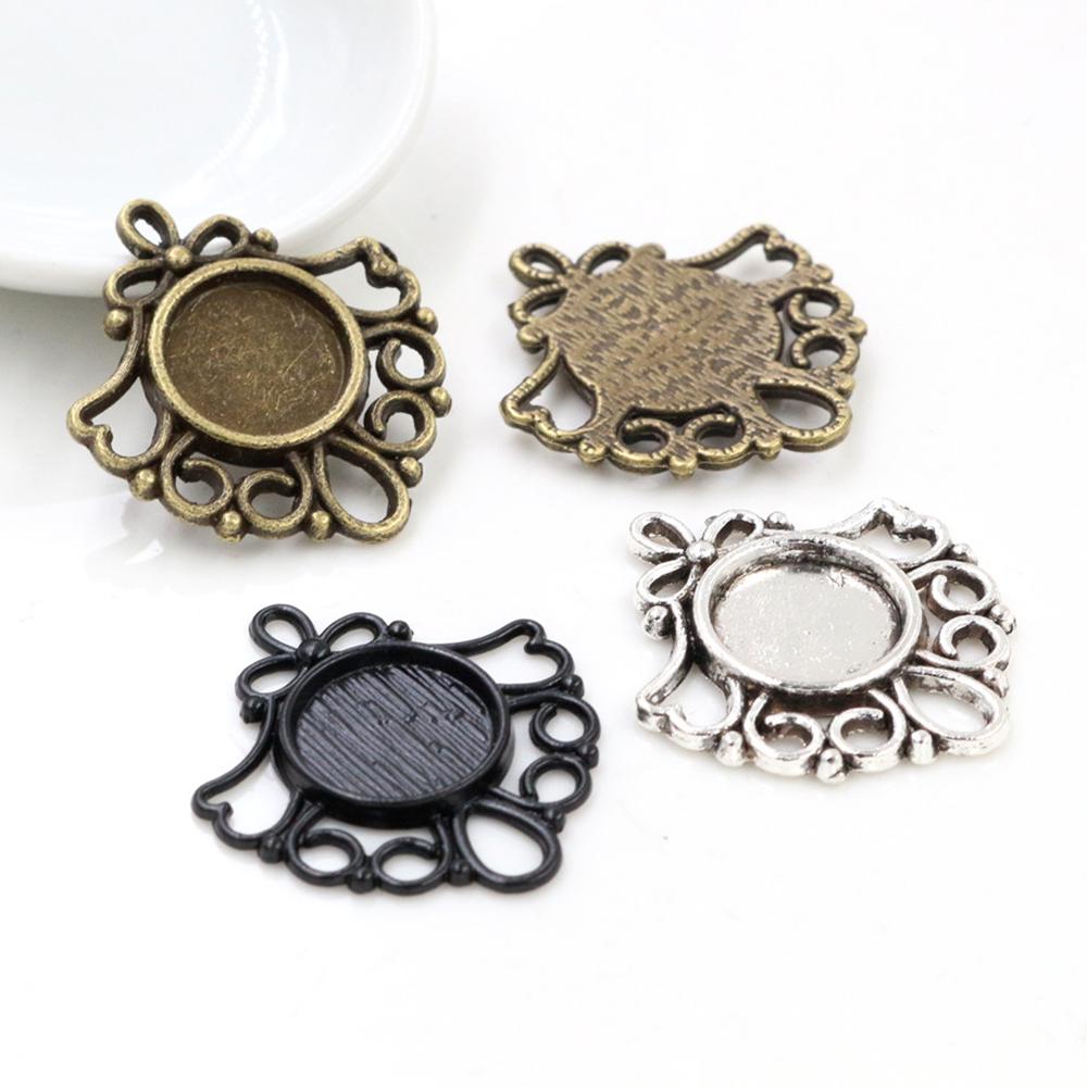 20pcs 12mm Inner Size Antique bronze Black Silver Plated Fashion Style Cabochon Base Cameo Setting Charms Pendant