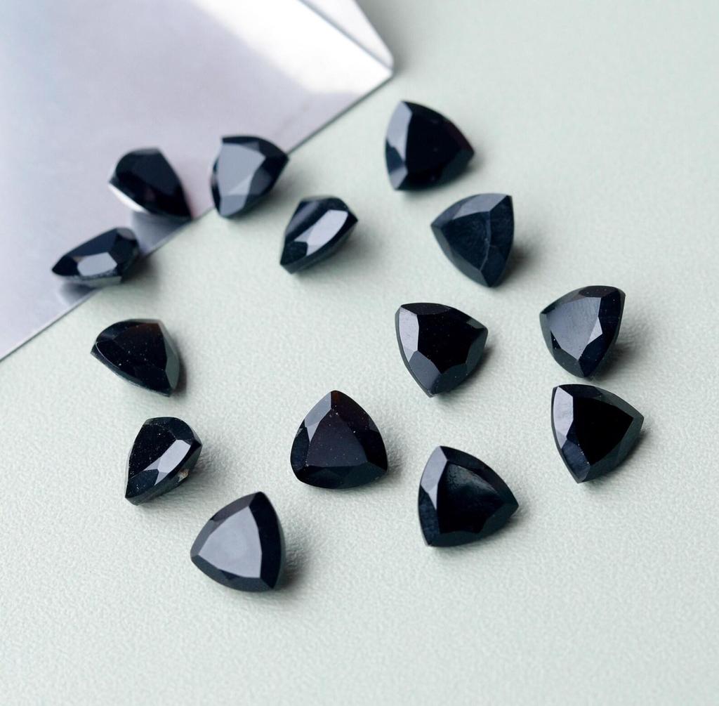 Natural Black Onyx Trillion Faceted Gemstone | Trillion Cut Black Onyx Loose Stone