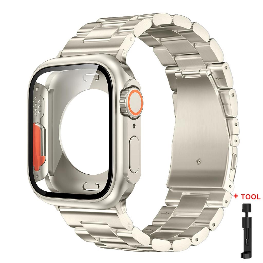 Strap+Case for Apple Watch Band 46mm 42mm 45 41 40 44mm Stainless Steel Bracelet  PC Cover for Iwatch Series11 10 9 8 7 6 SE 5 4