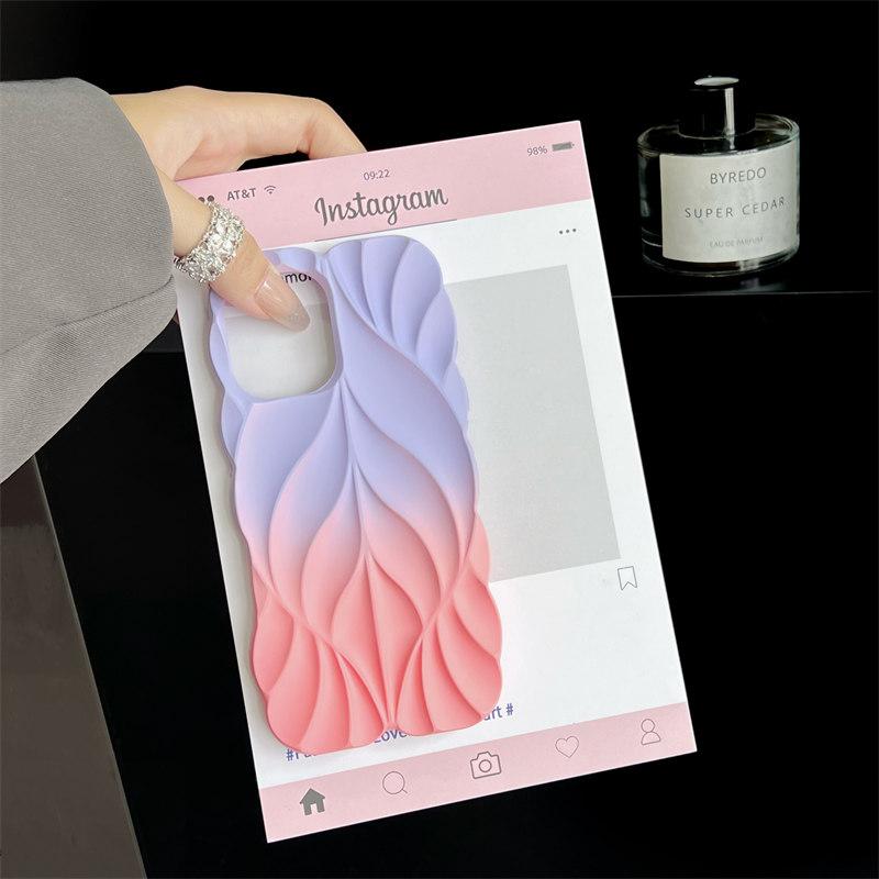Luxury Gradient Spray 3D Leaf Soft Silicone Case for iPhone 16 Pro Max 15 14 Plus iPhone 13 All-Inclusive Fall Protection Cover