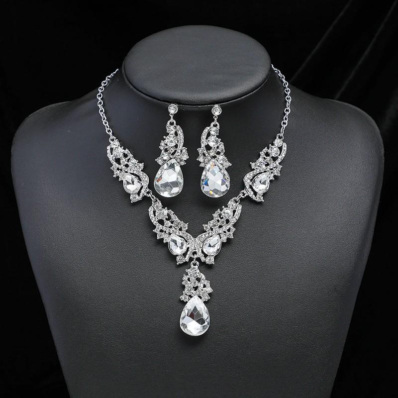 Vintage Statement Necklace Earrings Set Alloy Plated Jewelry Evening Party Wedding