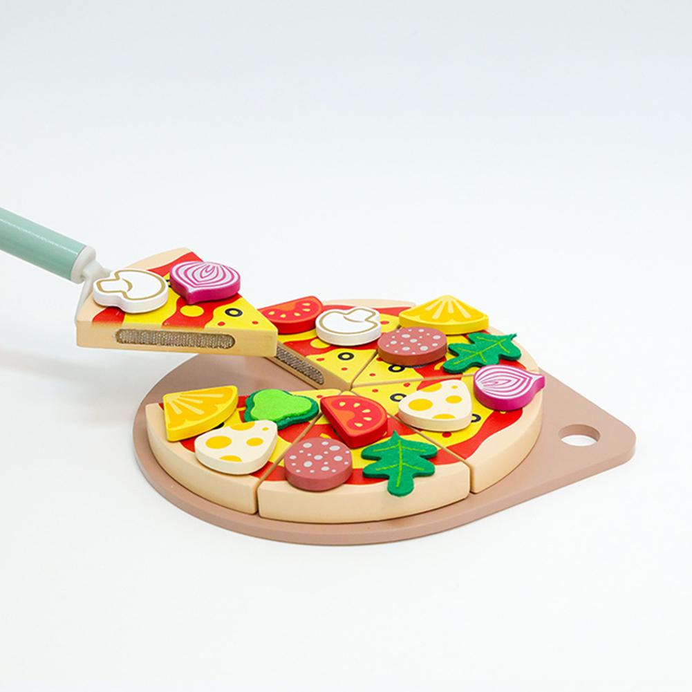Kids Pizza Cutting Toy Wooden Pizza Set Pretend Play Kitchen Accessories Play Food Toy Gifts For Boys Girls