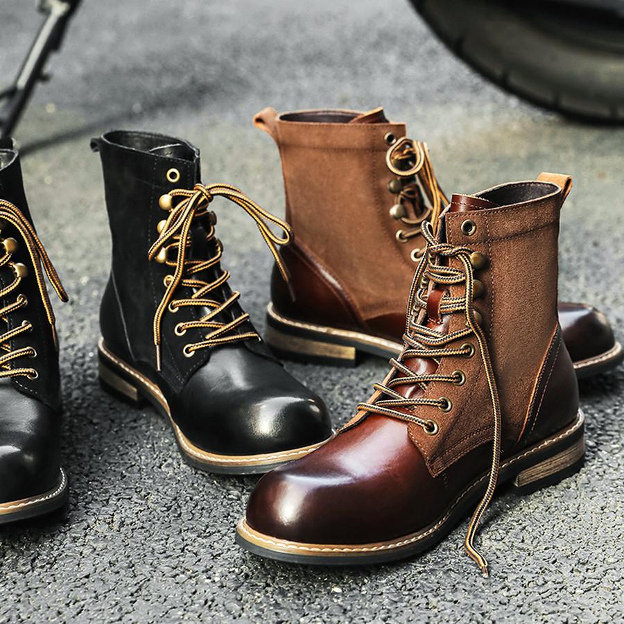 Classic trendy tooling boots high-top men's casual round head retro platform short boots British style Martin boots Ami Kaji