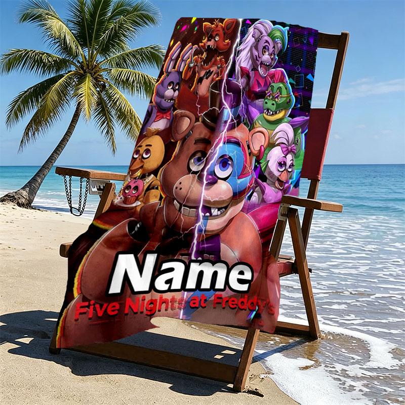 Custom Name Personalized Five Nights at Freddy's Print Beach Towel, for Trip Camping Beach Party Home Decor, Birthday Gift for Family & Friends