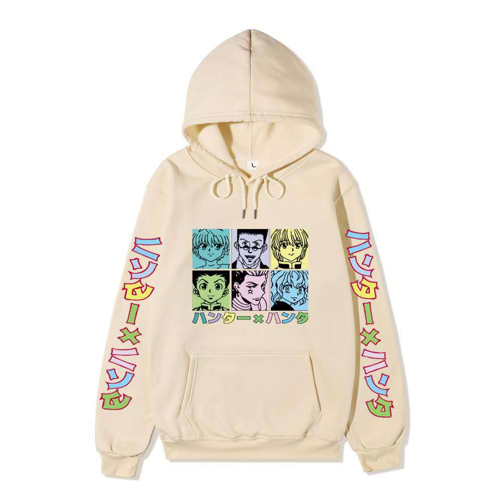 Hunter X Hunter Six Characters Grid Hoodie Color Japanese Sleeve Print Anime Casual Hooded Sweatshirt Pullover