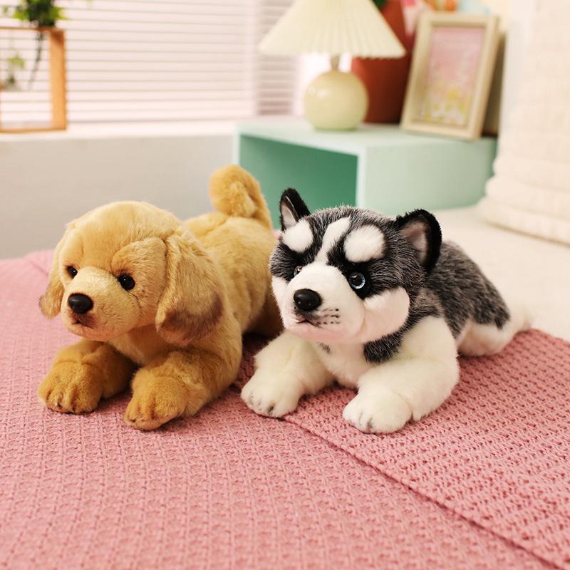 Simulation Pet Husky Corgi Plush Toy Cute Cartoon Animal Labrador Stuffed Doll Home Decor Gifts For Girl