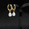 Stainless Steel 18K Gold Plated Water Drop Pearl Earrings for Women