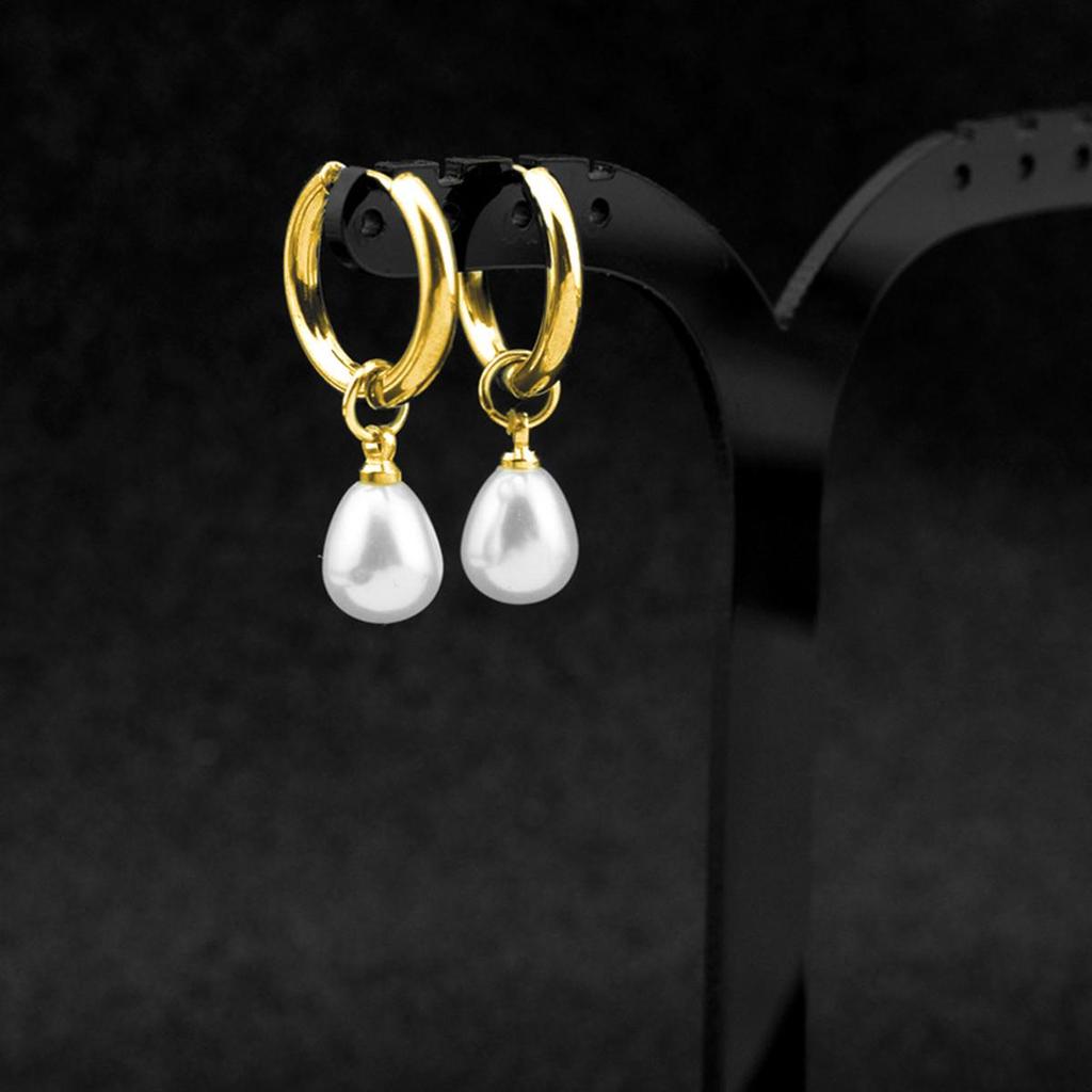 Stainless Steel 18K Gold Plated Water Drop Pearl Earrings for Women
