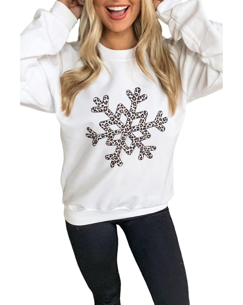 Azura Exchange Leopard Snowflake Pullover Sweatshirt