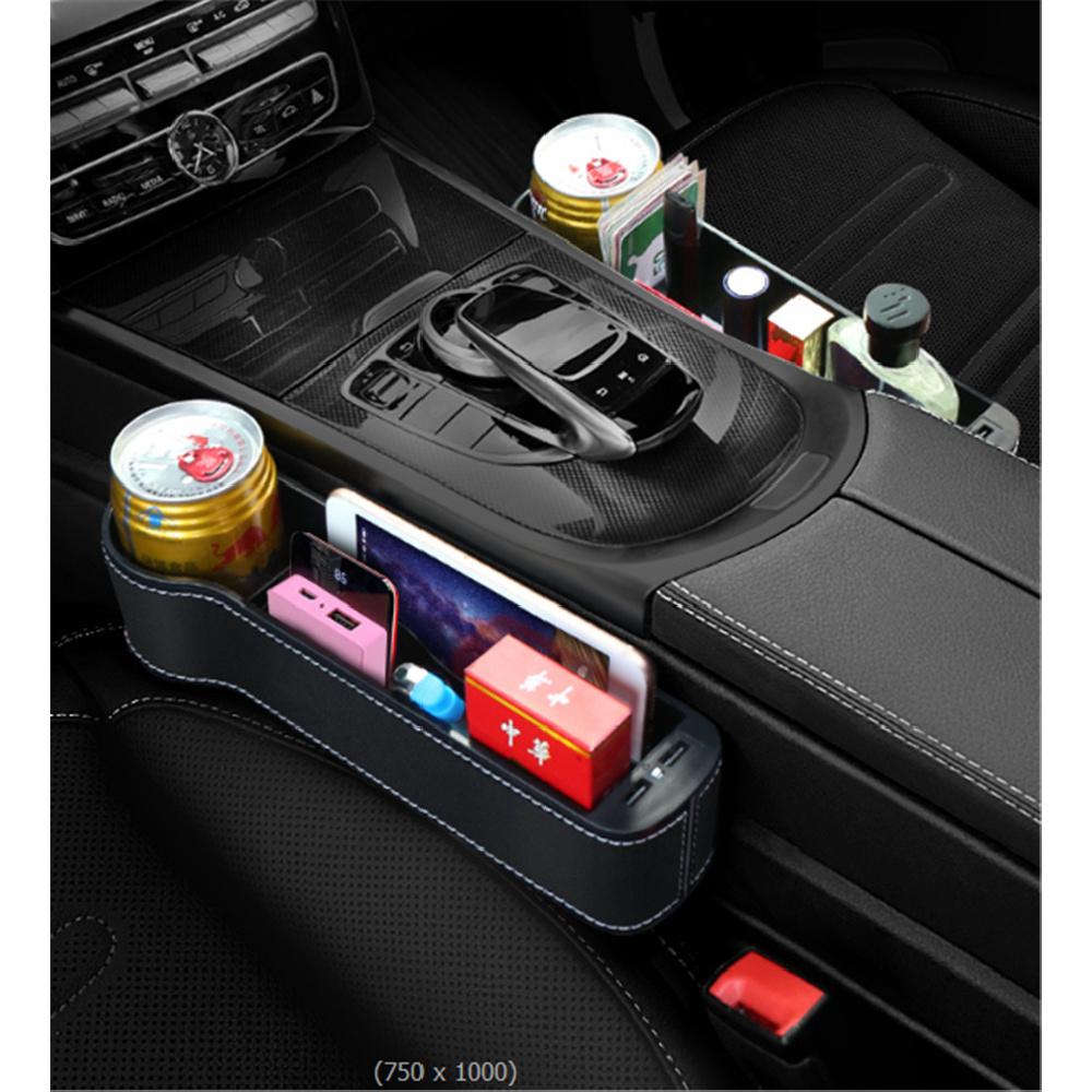 Pair 7Colors Led Atmosphere Light Car Seat Crevice Storage Box Usb Charging Port