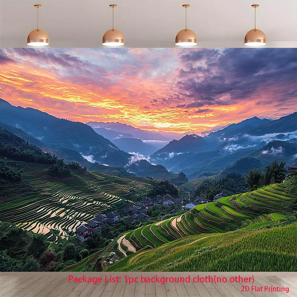 2D plane at sunset beautiful terraced fields suitable for background decoration polyester fiber material 100x150cm