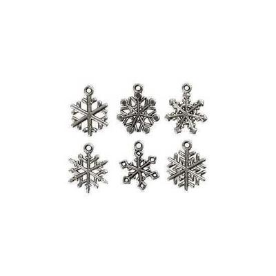 Snowflakes, H: 20mm, 1.5mm Inner Diameter, Antique Silver, 18 Assorted