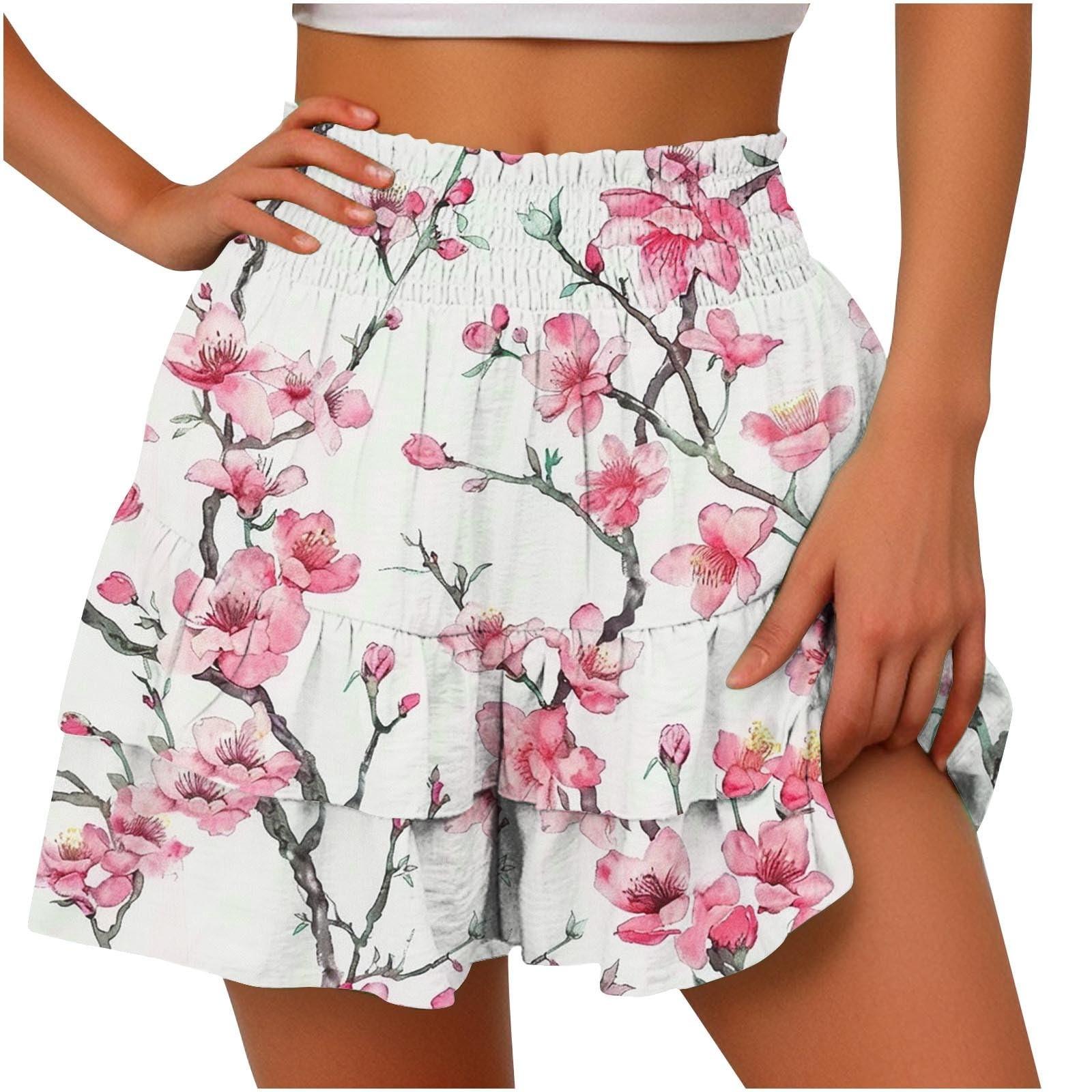 

Женские шорты с принтом, модные цветочные рюши по краю, эластичные повседневные пляжные брюки с высокой талией, мягкая летняя одежда для дома XXL
