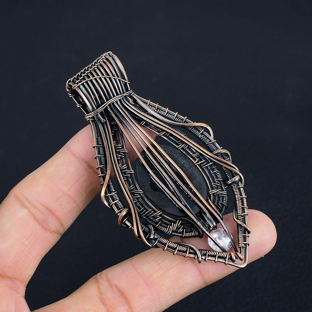 Black Obsidian Eye Pendant Gemstone Handmade Jewelry, 999 Copper Wire Wrapped Pendant, Gift For Wife Jewelry