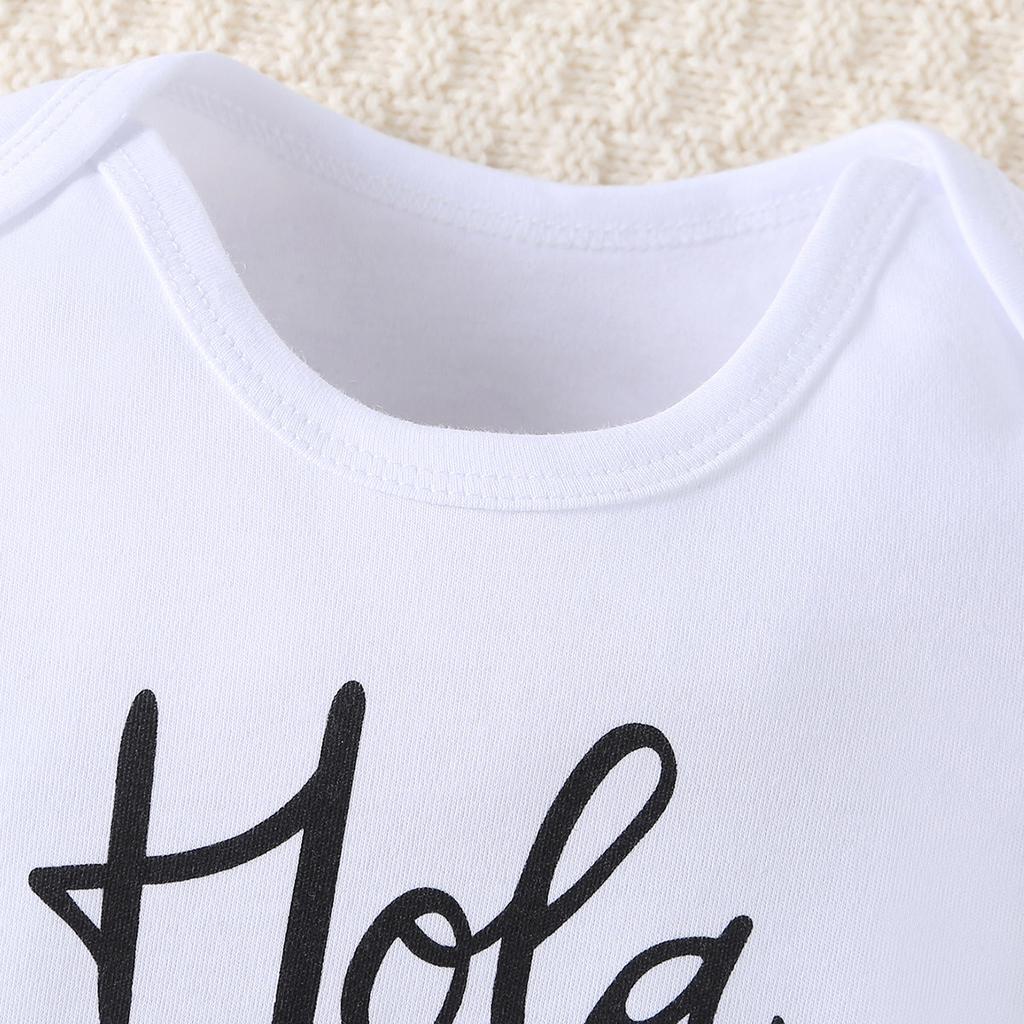 Newborn Baby "Hola Abuelos" Print 100%Cotton Bodysuit Cute Short Sleeve Jumpsuit Onesie