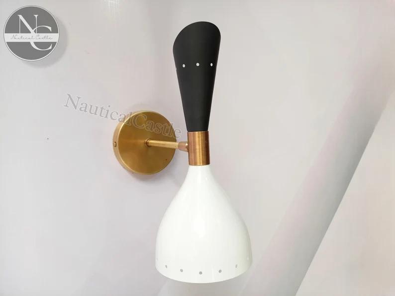 Brass Diabolo Wall Sconce Pair: Mid-Century Italian Light Fixture