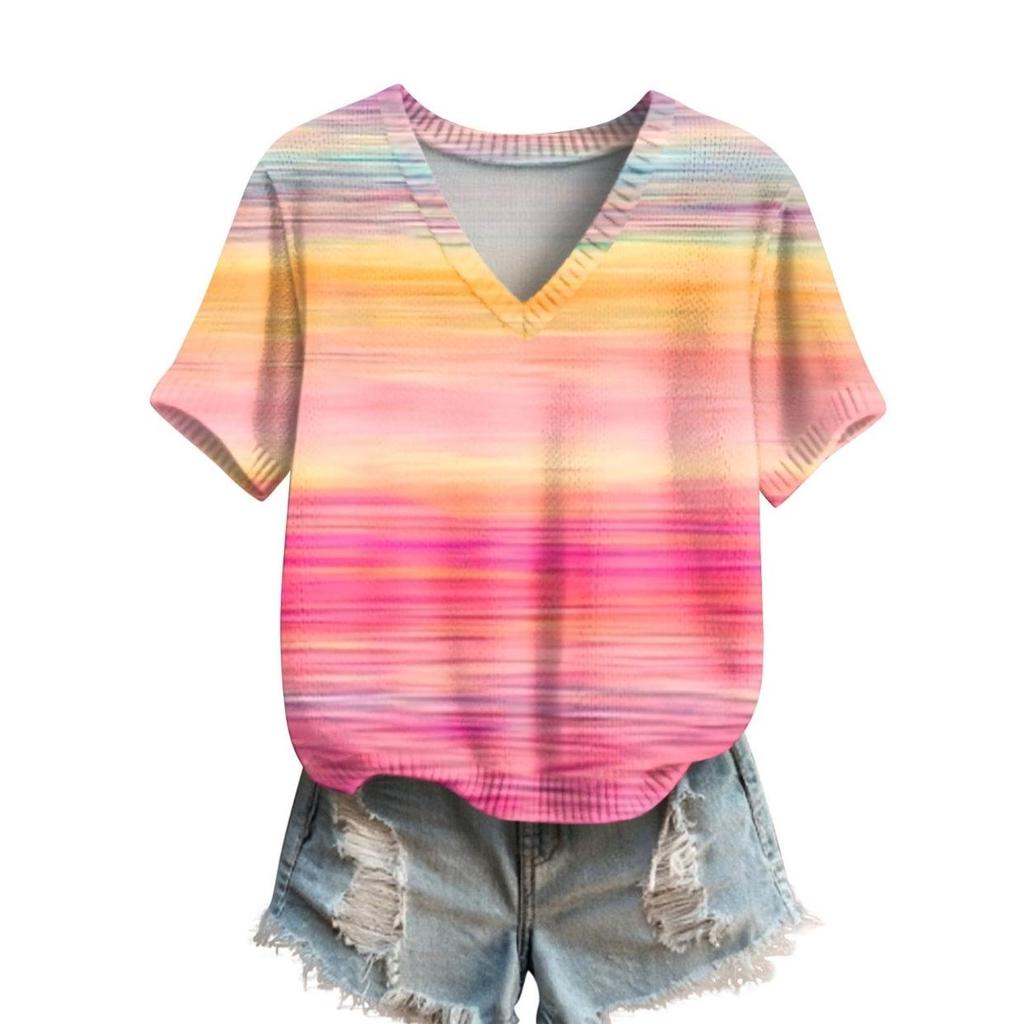 Phoenix Velvet Women's Plus Size V-Neck Knitwear - Cartoon Print Short Sleeve for Spring/Autumn.