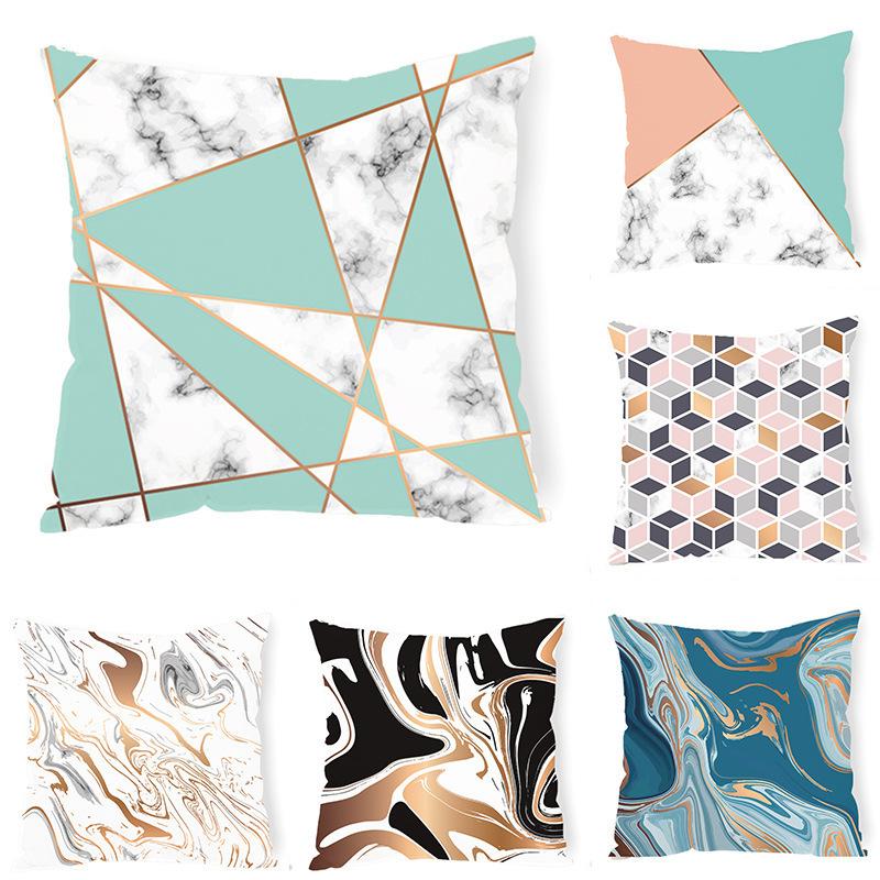 Marble-Patterned Geometry Throw Pillow Covers With Digital Printing Of Short Plush Fabric Car-Shaped Sofa Cushion Home Decor