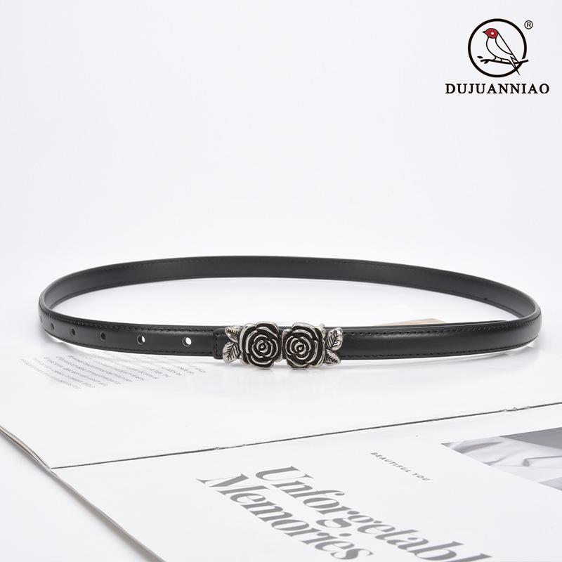 Belt Ladies Suit Jeans Decorative Belt Flower Camellia Button Head Leather Belt