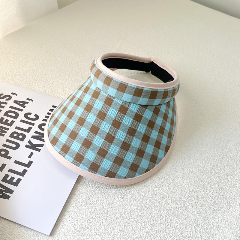 New dopamine checkerboard contrasting color empty top sunscreen hat girls summer outdoor big brim sun hat
