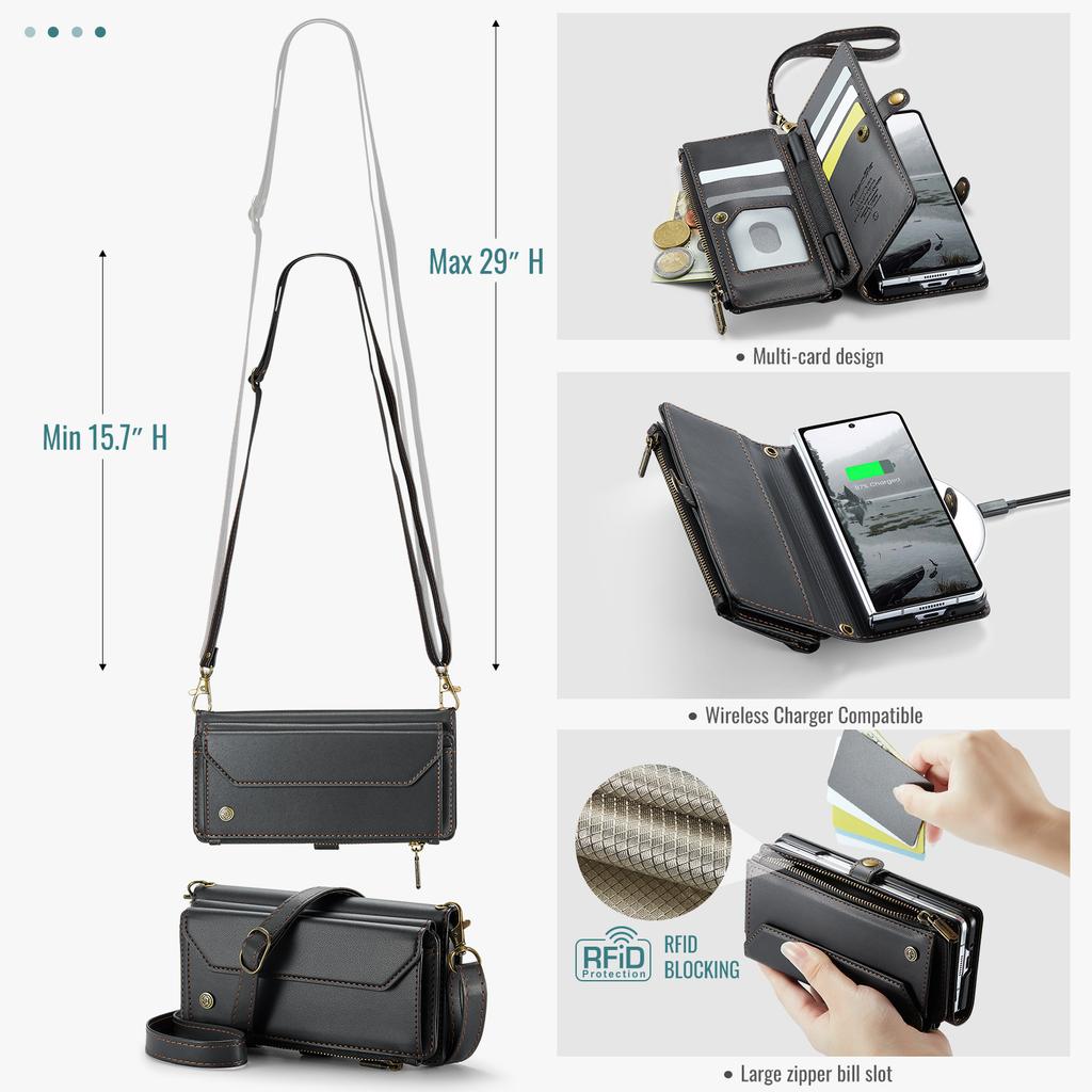 Crossbody Zipper Wallet Case For Samsung Z Fold7/Z Fold5 - PU Leather Card Holder Flip Cover