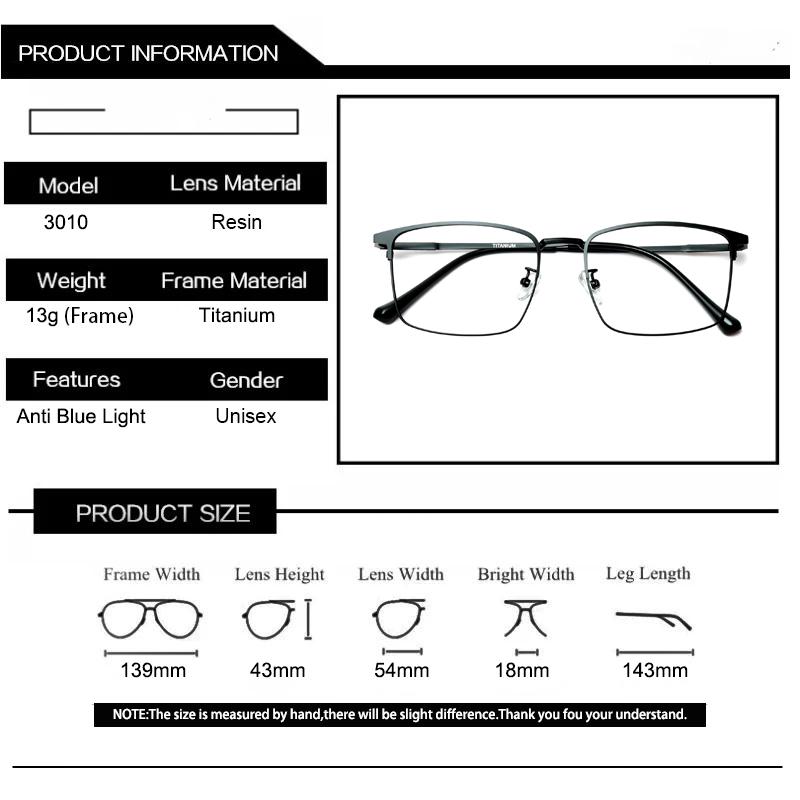 High Quality Ultralight Retro Pure Titanium Metal Anti Blue Light Reading Glasses For Men'S Square Presbyopia Glasses