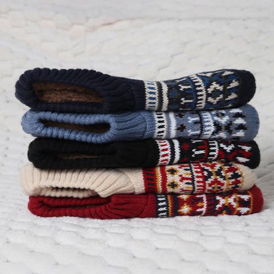 Retro Winter Slipper Socks Thickened Fleece Lined Low Cut Socks Socks with Grips Non-Slip Ankle Slipper