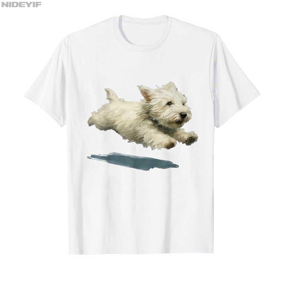 Interesting running puppy art print exquisite Sitri dog Tshirt suitable for both Unisex pure cotton Tshirt shortsleeved top