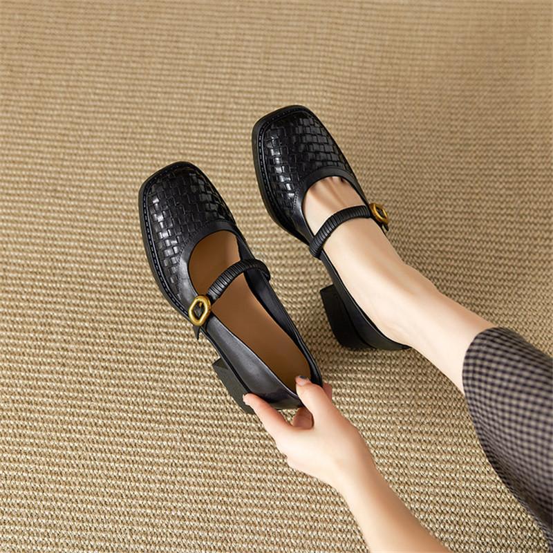 Fashion New Spring/autumn Genuine Leather Women Shoes Square Toe Mary Jane Shoes for Women Fashion Retro Chunky High Heels Women Pumps