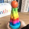 Wooden Rainbow Tower Children Educational Montessori Toys Childhood Learning Kids Colorful Wood Blocks for Christmas Gift TMZ