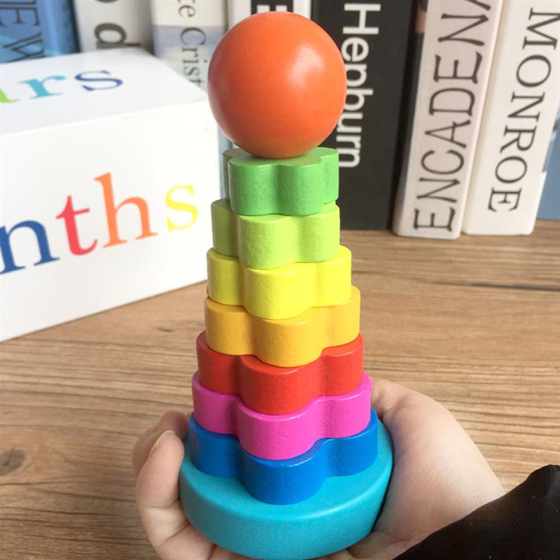 Wooden Rainbow Tower Children Educational Montessori Toys Childhood Learning Kids Colorful Wood Blocks for Christmas Gift TMZ