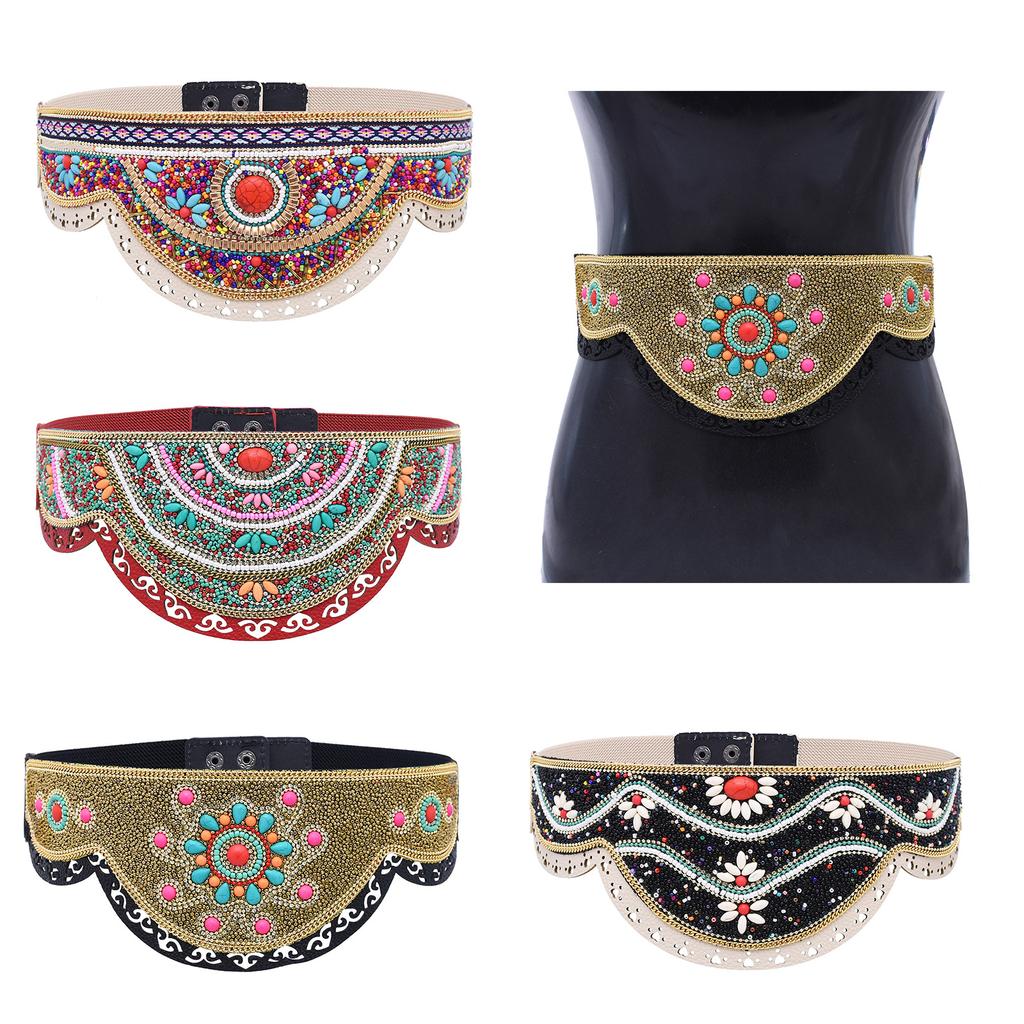 Bohemian Multicolored Beaded Belt Handwoven Adjustable Waistband For Women Ethnic Style Festival Accessory