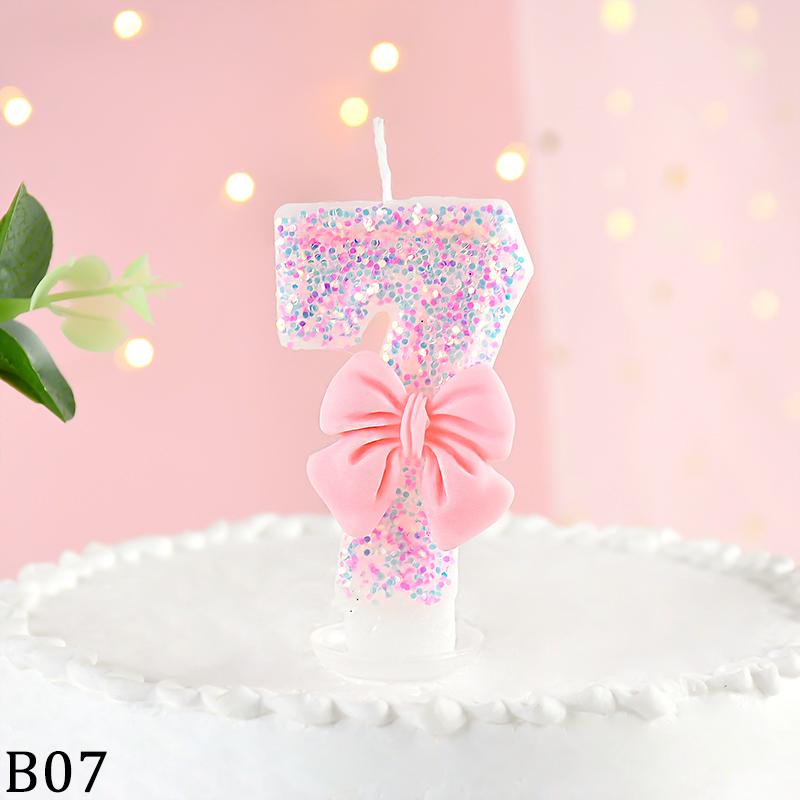3D Number Cake Decorating Candles Cute Pink Bow Baby Girl Birthday Cake Topper Decor Wedding Party Supplies 0-9 Digital Candle